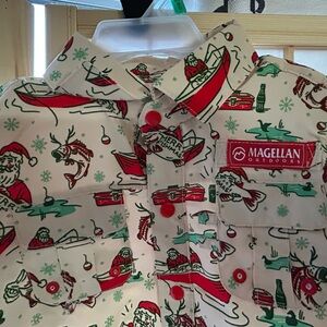 Magellan Outdoors Kids' Santa and Boat Print Shirt - Red and Green